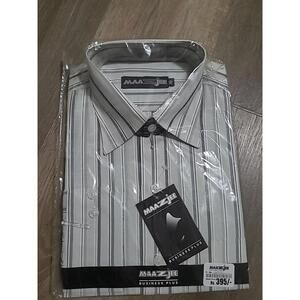 Maazjee Mens Dress Shirt Gray Striped Size 16 Business Plus